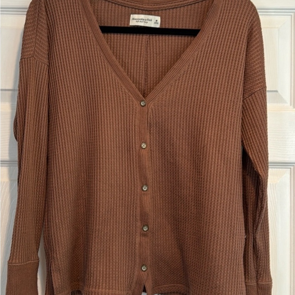 Abercrombie & Fitch VNeck Ribbed Brown SweaterTop - Picture 4 of 6